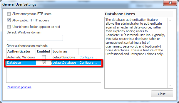 Database authentication